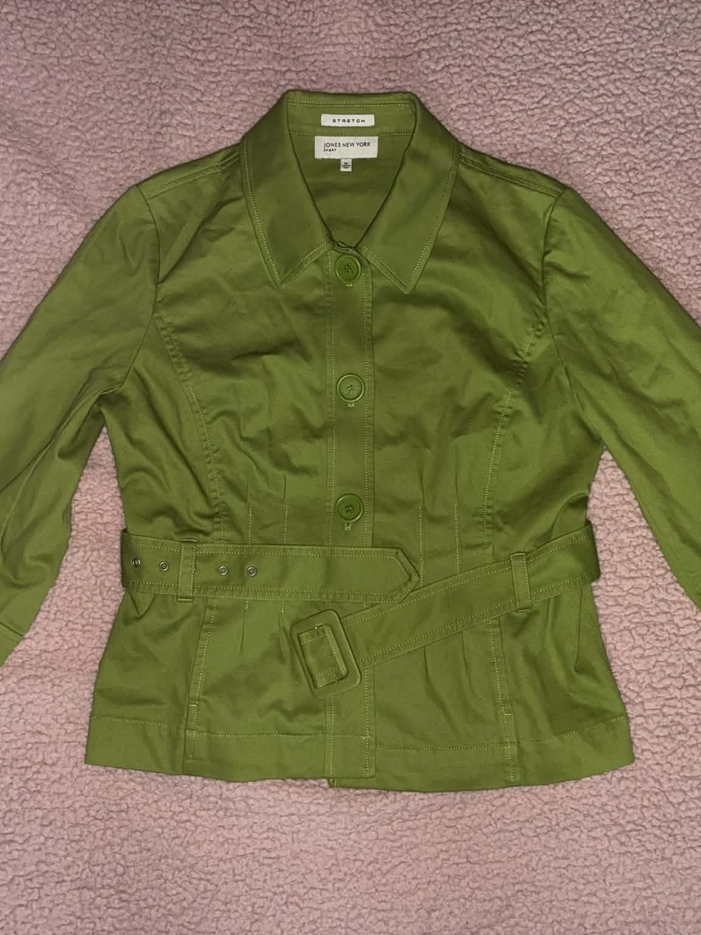 Jones New York Olive Green Belted Cotton Trench Jacket